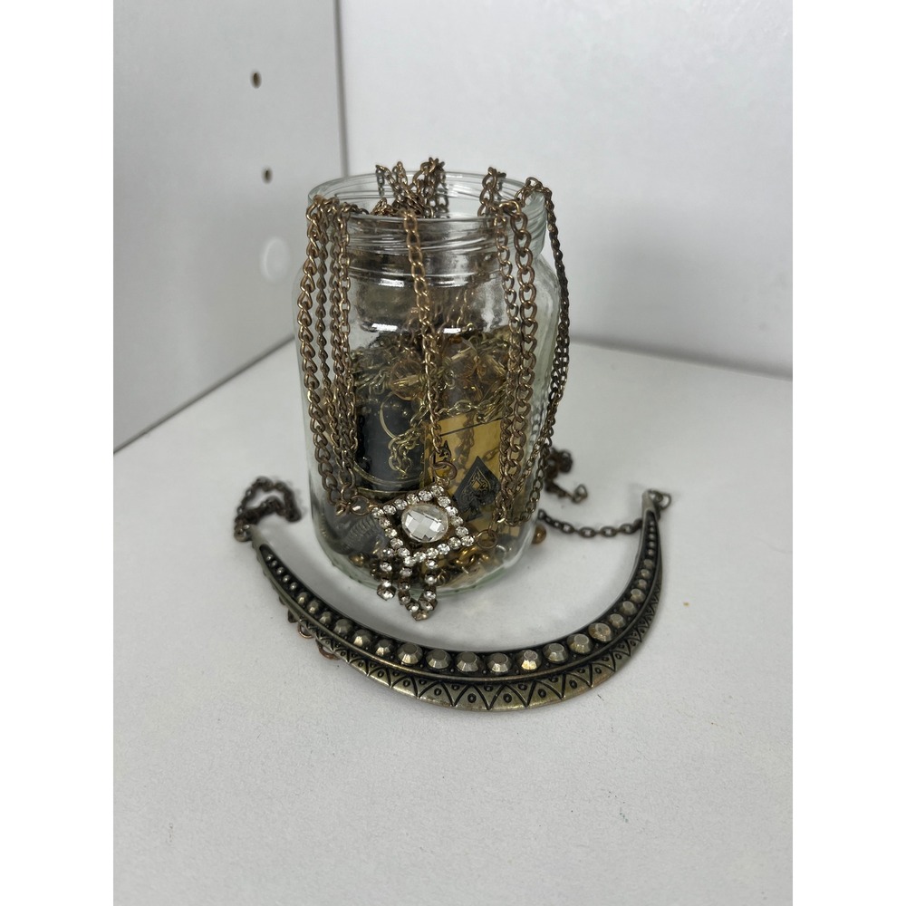 Womens Fashion Jewelry Jar Bronze Gold Tone Necklaces Charms Rhinestone